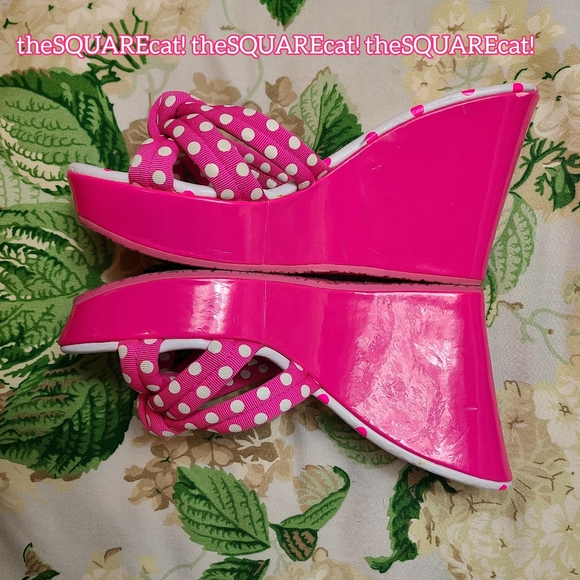 Vtg ๐ Betseyville ๐ platform polka dot pinup barbie princess party wedges!๐๐ - Picture 3 of 12